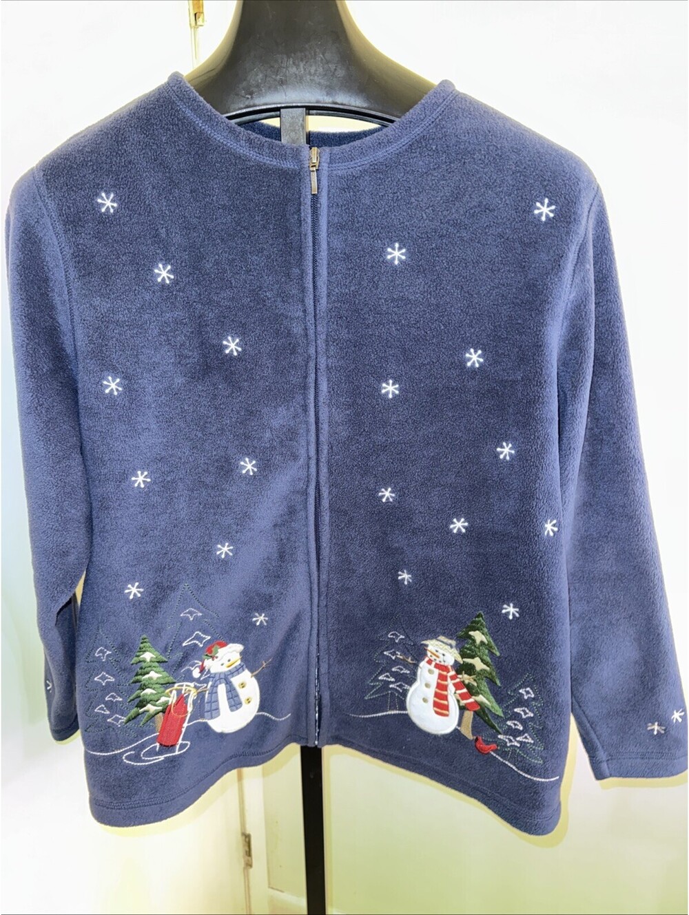 Croft & Barrow Snowman Knit Zip Up Fleece Jacket Size 1xl GrannyCore Blue XL